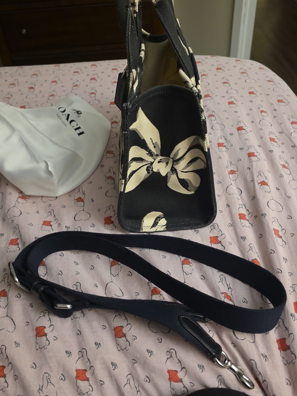 Coach New York Black & Cream Bow Canvas Tote - Picture 6 of 6